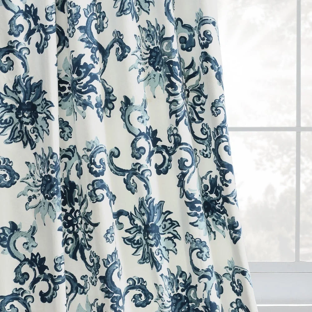 Exclusive Fabrics Curtains Pair 50” X 108” Blue White Pole Top Open Box